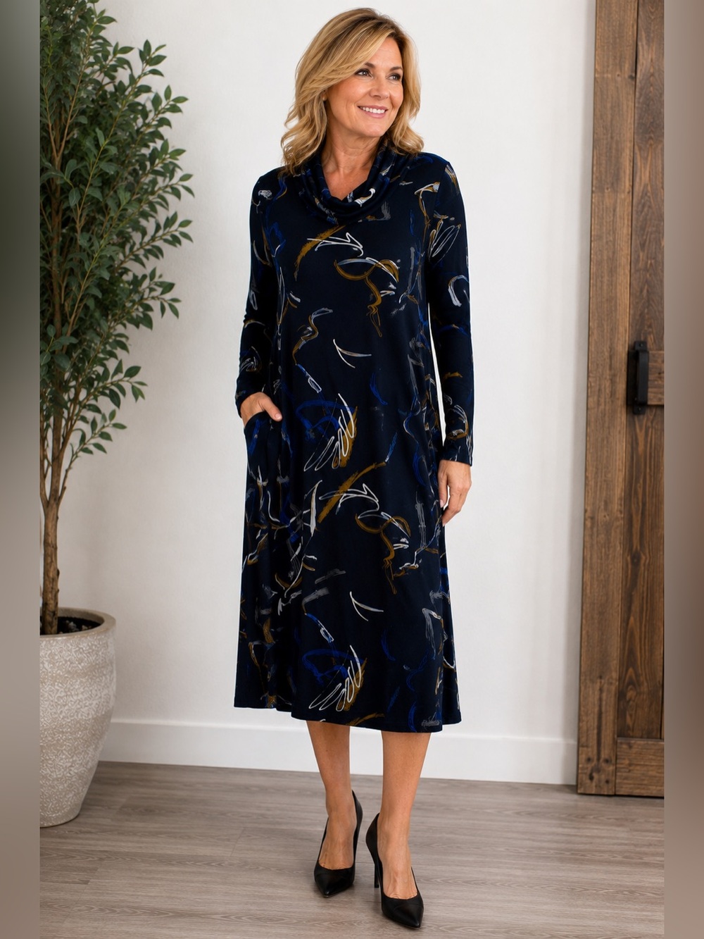 Capri London NWT Cobalt Abstract Print Midi Dress Size 14